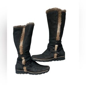 Knee high leather fur boots